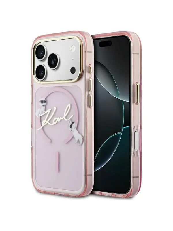 Karl Lagerfeld IML Choupettes Karl Script Logo MagSafe Case for iPhone 17 Pro - Pink