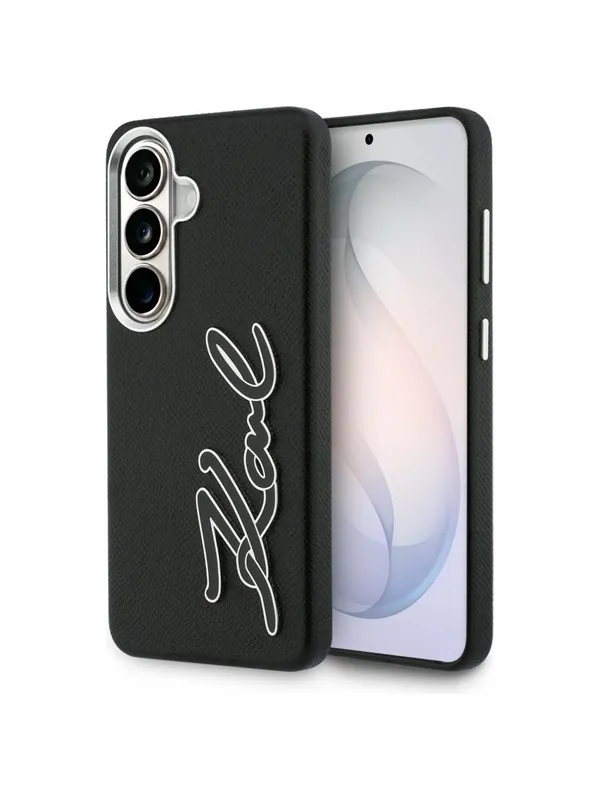 Karl Lagerfeld Grained Signature Metal Resin Logo Case for Samsung Galaxy S26 - Black