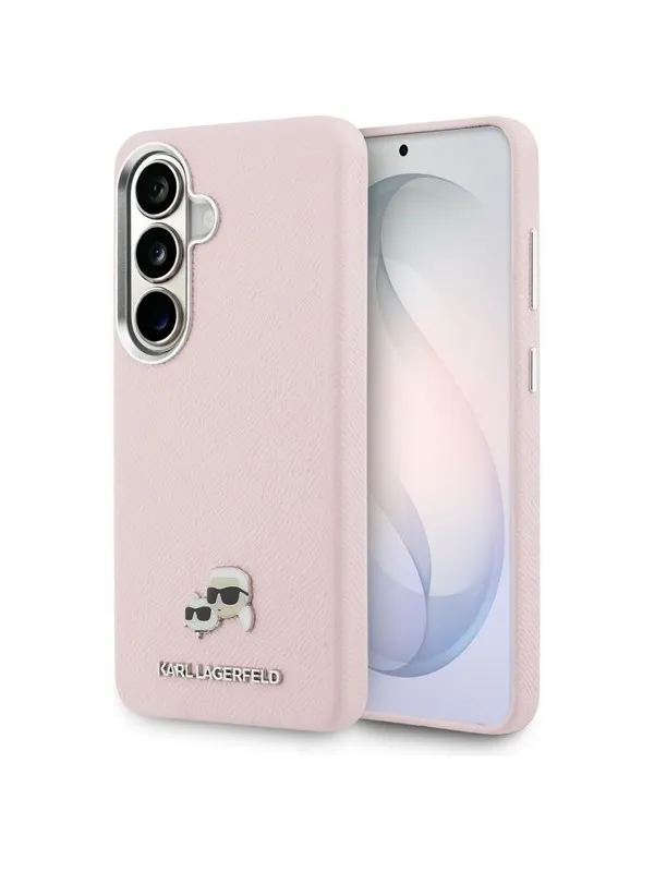 Karl Lagerfeld Saffiano KC Metal Logo MagSafe Case for Samsung Galaxy S26+ - Pink
