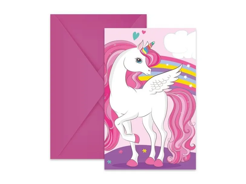 Globos Invitations and Envelopes FSC Unicorn Rainbow Colors 6 pcs.