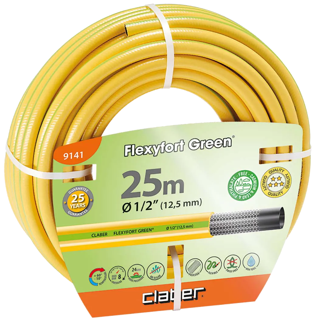 Claber Flexyfort Green vannslange gul 1/2" 25m