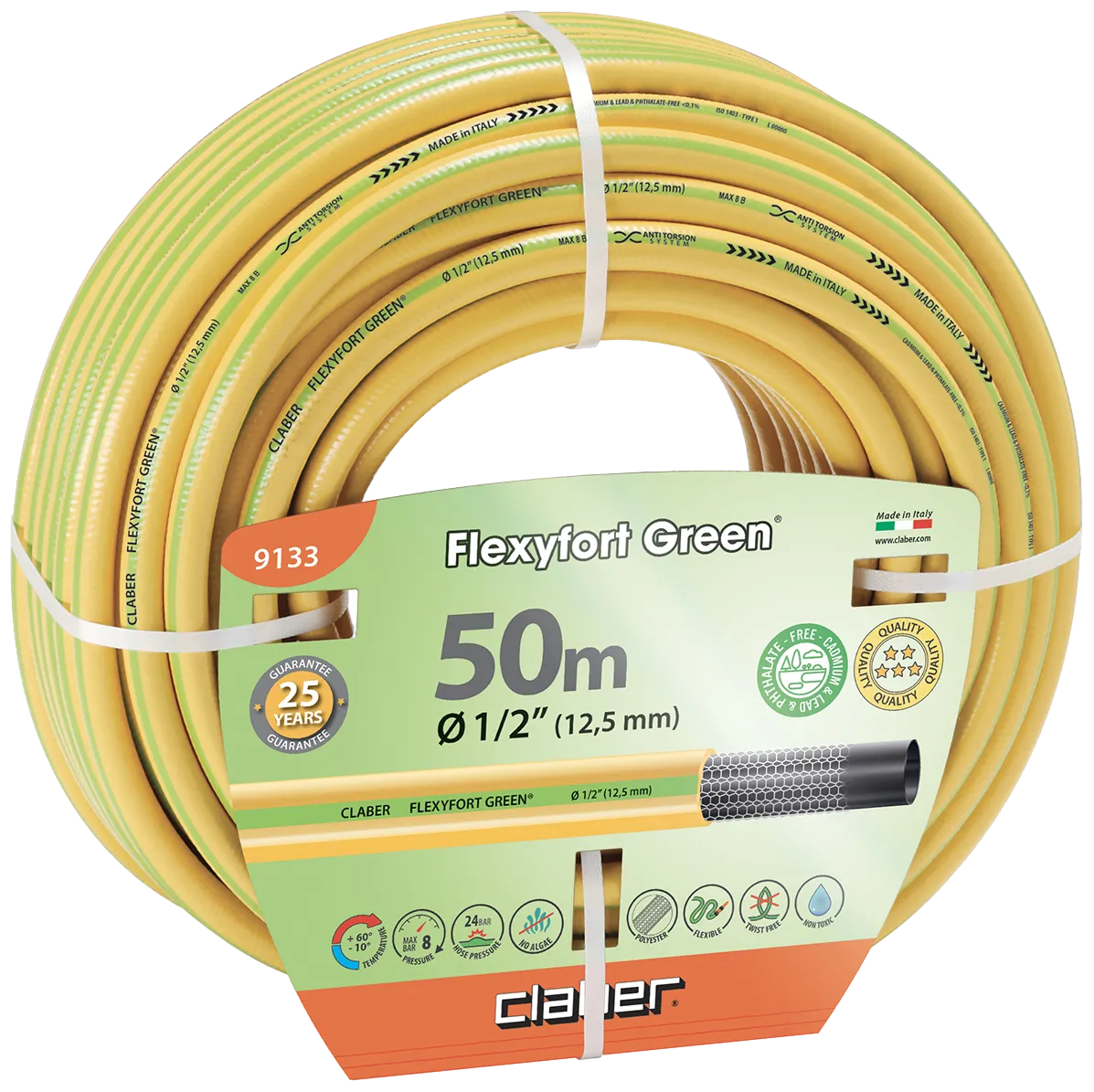 Claber Flexyfort Green vannslange gul 1/2" 50m