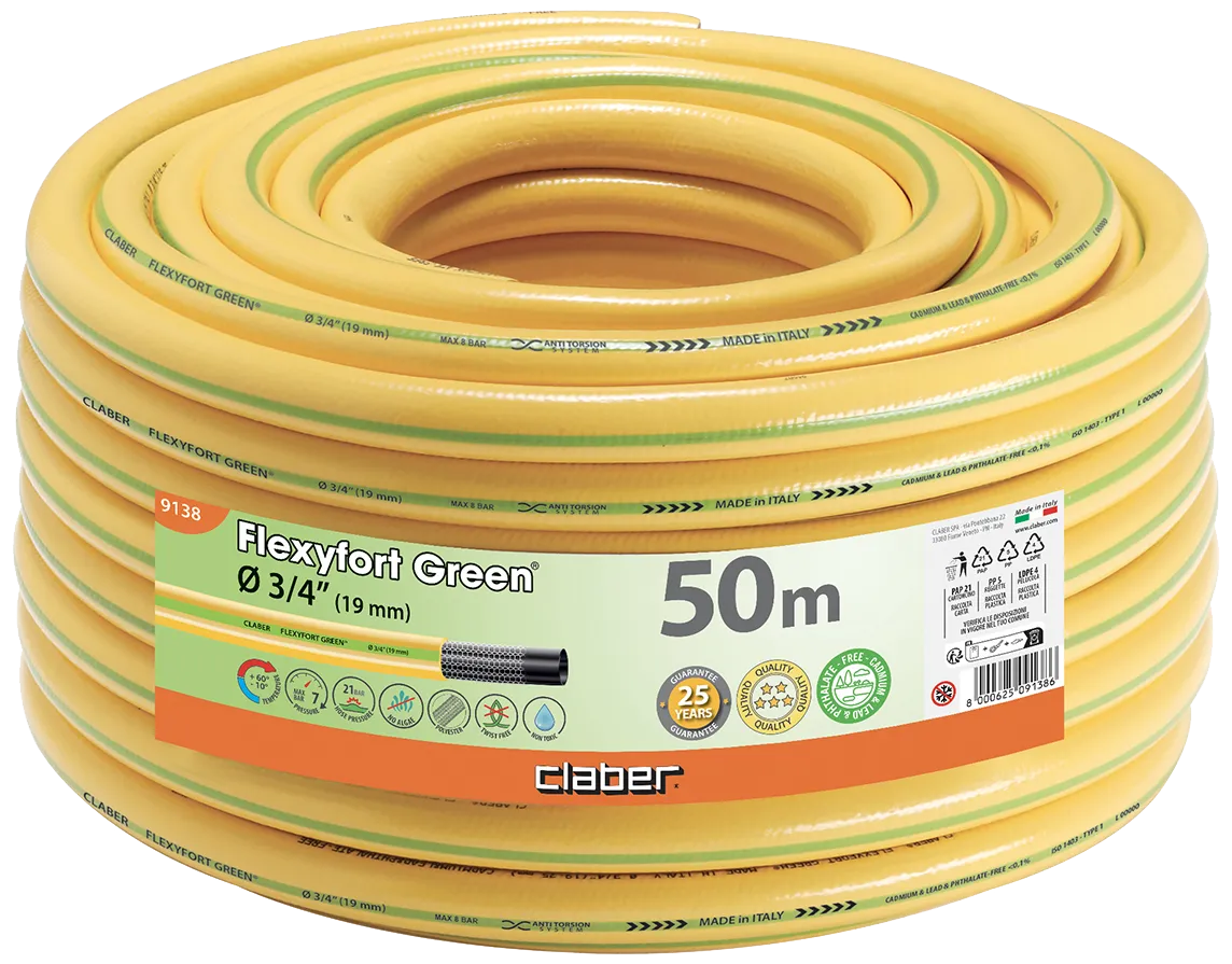 Claber Flexyfort Green vannslange gul 3/4" 50m