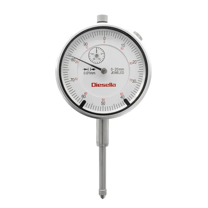 Måleur 0-20 x 0,01 mm med toleransepiler og flat bakplate + bakplate med øye + fabrikksertifikat