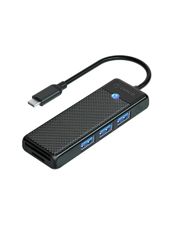 ORICO PAPW3AT-C3 USB Hub 4-port 3x USB-A 3.0 with microSD/SD card reader 1 m - black USB-hub - USB 3.0 - 4 porter - Svart