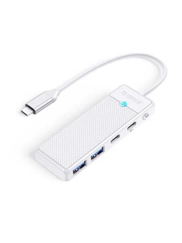 ORICO PAPW2AC-C3 USB Hub 4-port 2x USB-A 3.0 1x USB-C 3.0 with USB-C PD 100W charging 0.15m - white USB-hub - USB 3.0 - 4 porter - Hvit