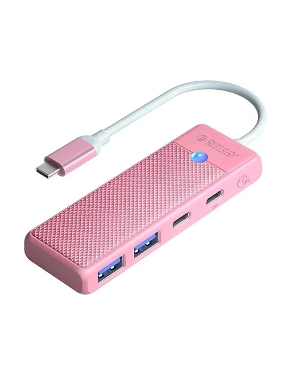 ORICO PAPW2AC-C3-C3 USB Hub 4-port 2x USB-A 3.0 1x USB-C 3.0 with USB-C PD 100W charging 0.15m - pink USB-hub - USB 3.0 - 4 porter - Rosa