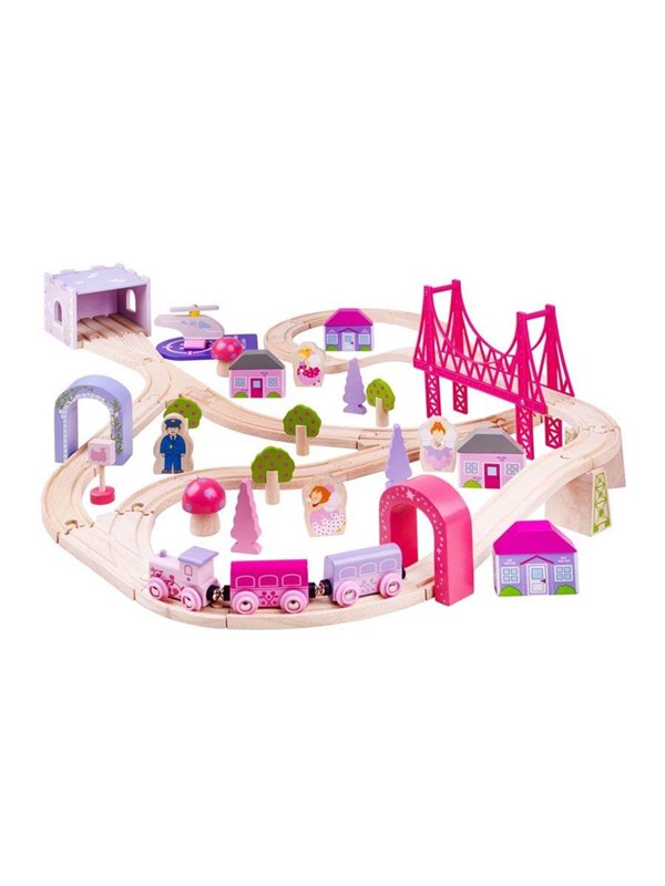 Bigjigs Wooden Train Set City - Pink