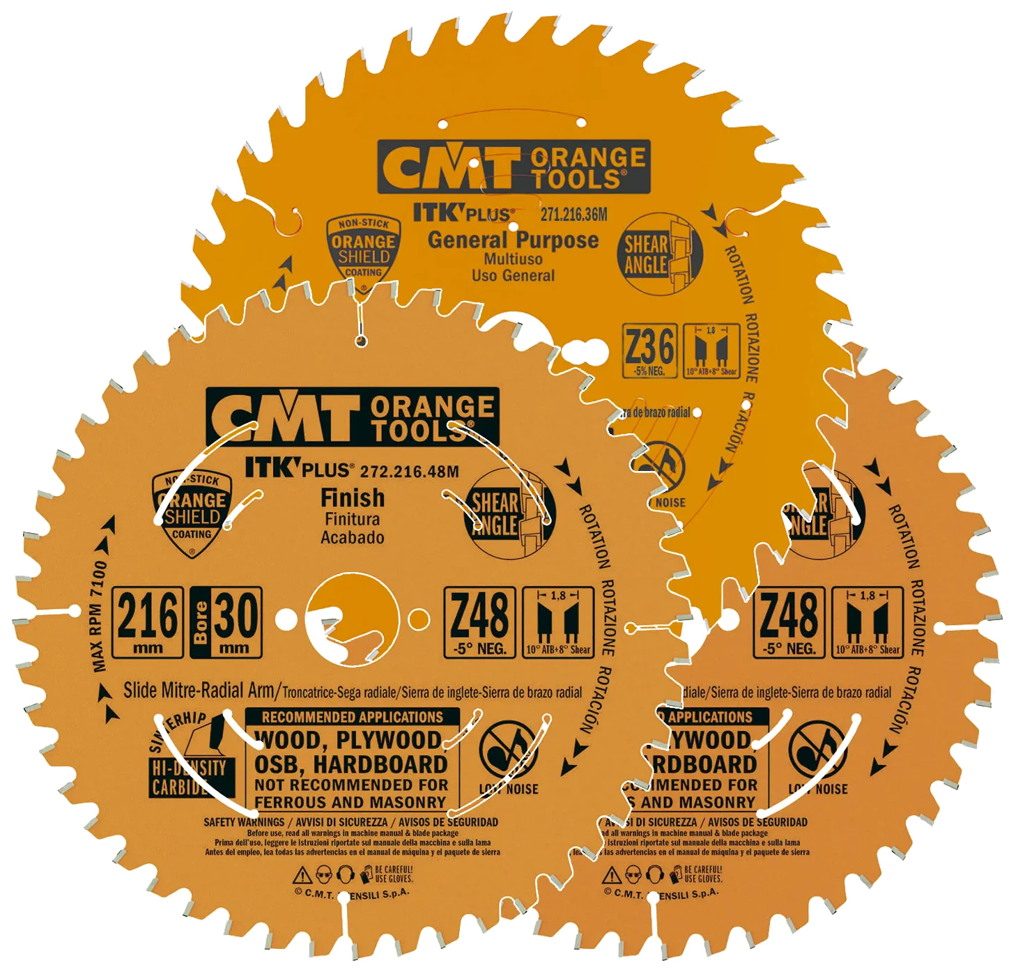 CMT sirkelsagbladsett 216×30 Z36-48-48 W, 3 stk