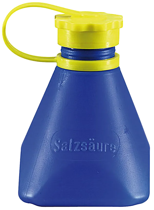 Masc flaske til saltsyre, 150ml blå med utløpsstopp