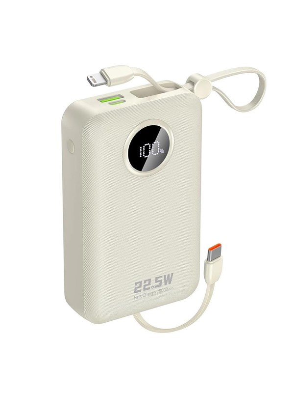 Dudao K14+ Powerbank 20000mAh 22.5W USB-C / USB-A / Built-in Lightning and USB-C Cables - White Nødlader - Hvit - 20000 mAh
