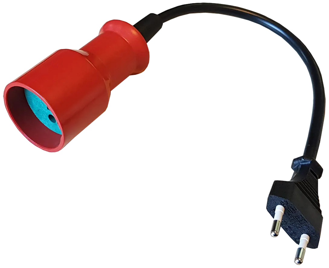 Stikkadapter 20cm flat hann/rund hunn, 230V