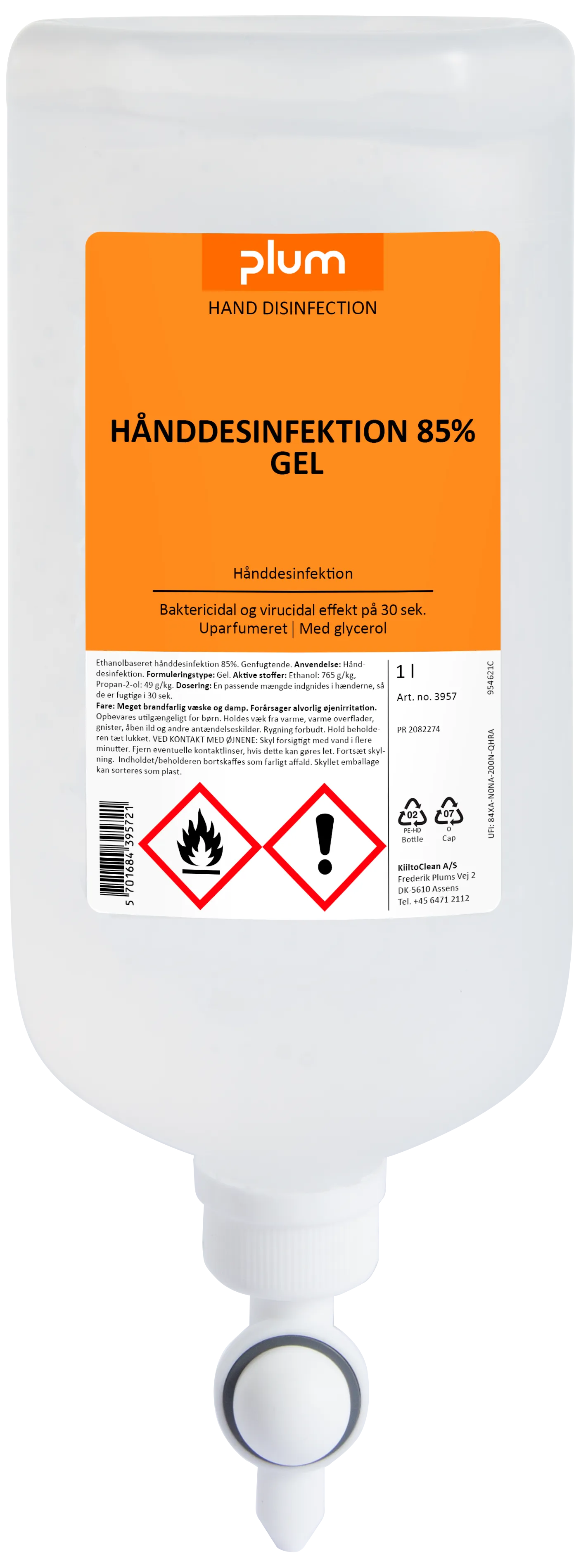 Plomme hånddesinfeksjon 85% gel 1 liter standbag