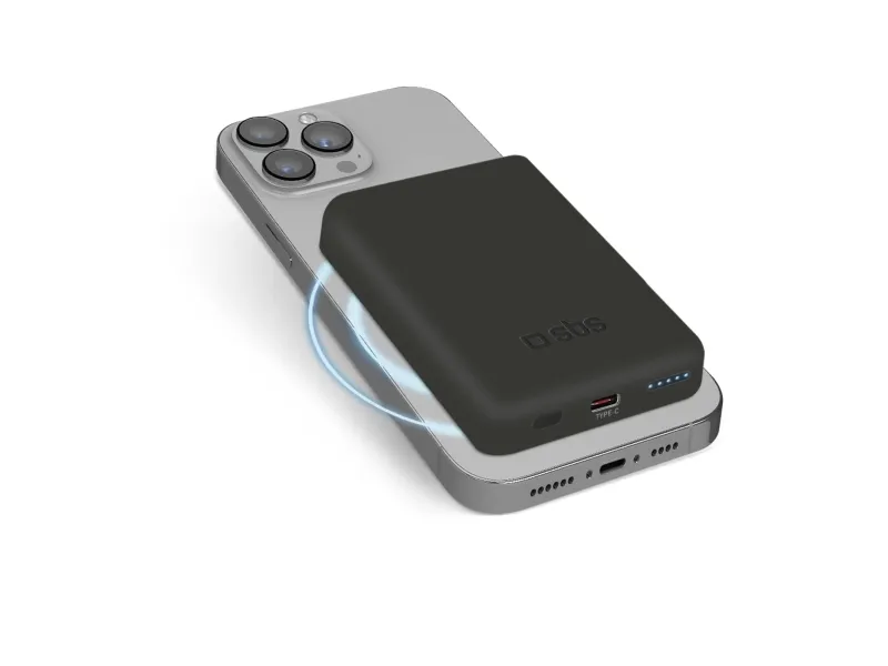 SBS 5000 mAh wireless magnetic Power Bank - Black Nødlader - Svart - 5 Ah