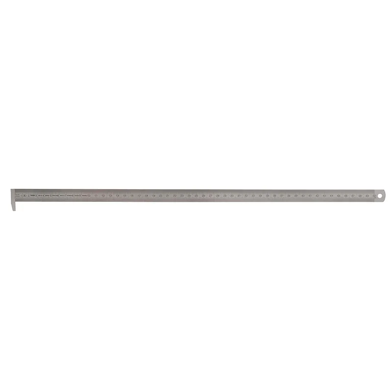 Stållinjal 500x18x0,5 mm rustfri med 90° krok front mm/mm-bakside ½ mm/½ mm