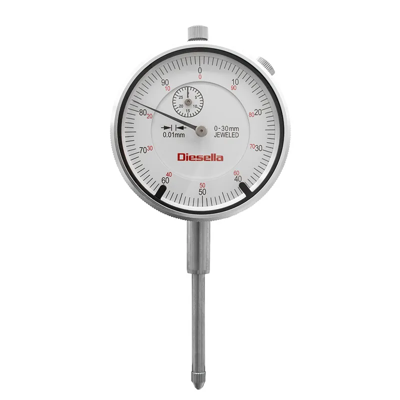 Måleur 0-30 x 0,01 mm DIN 878 med toleransepiler og flat bakplate + bakplate med øye + fabrikk sertifikat