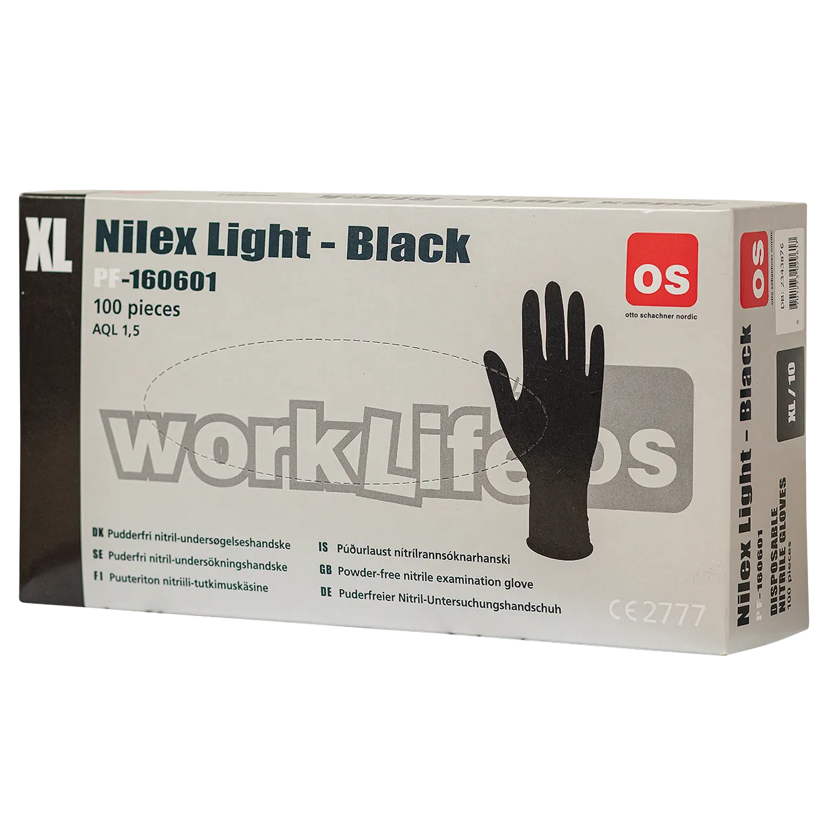 Nilex Light engangshanske sort nitril pf 1606-10, pk/100