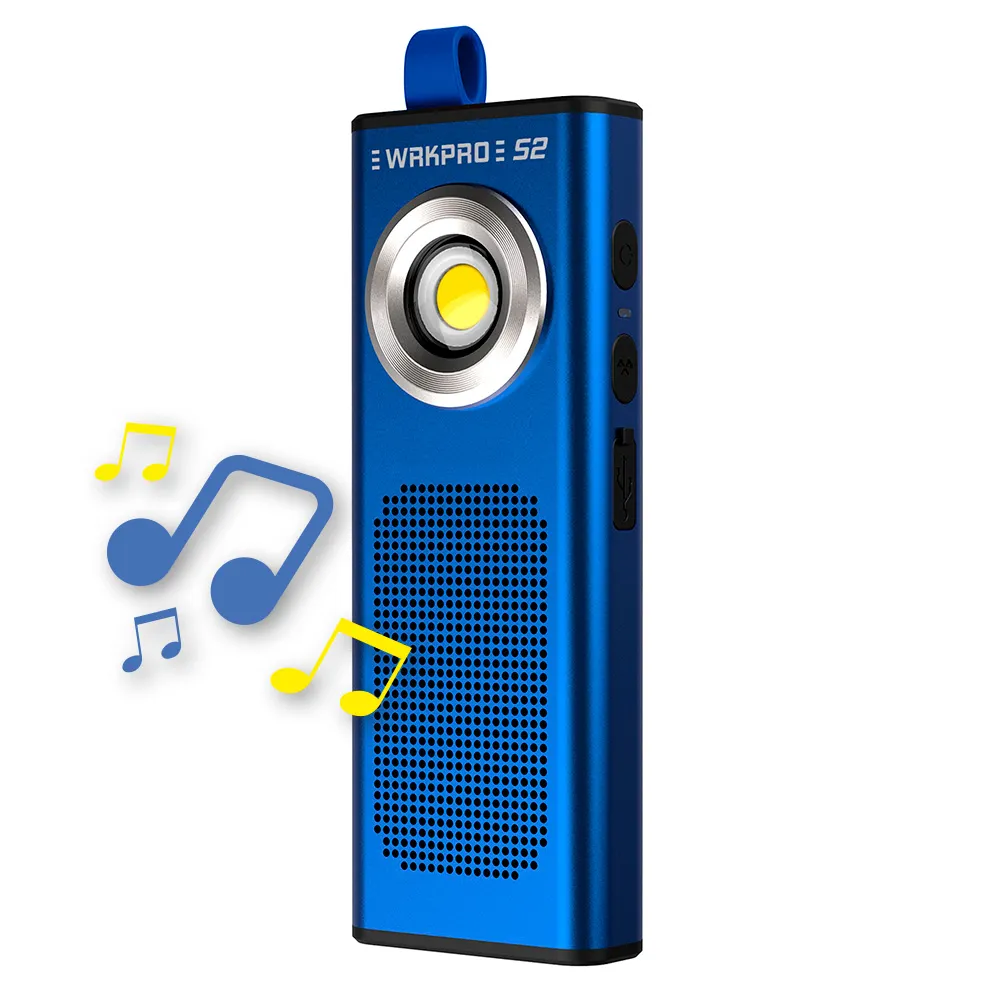 WRKPRO arbeidslampe "S2" COB LED med oppladbart batteri og 5W Bluetooth høyttaler