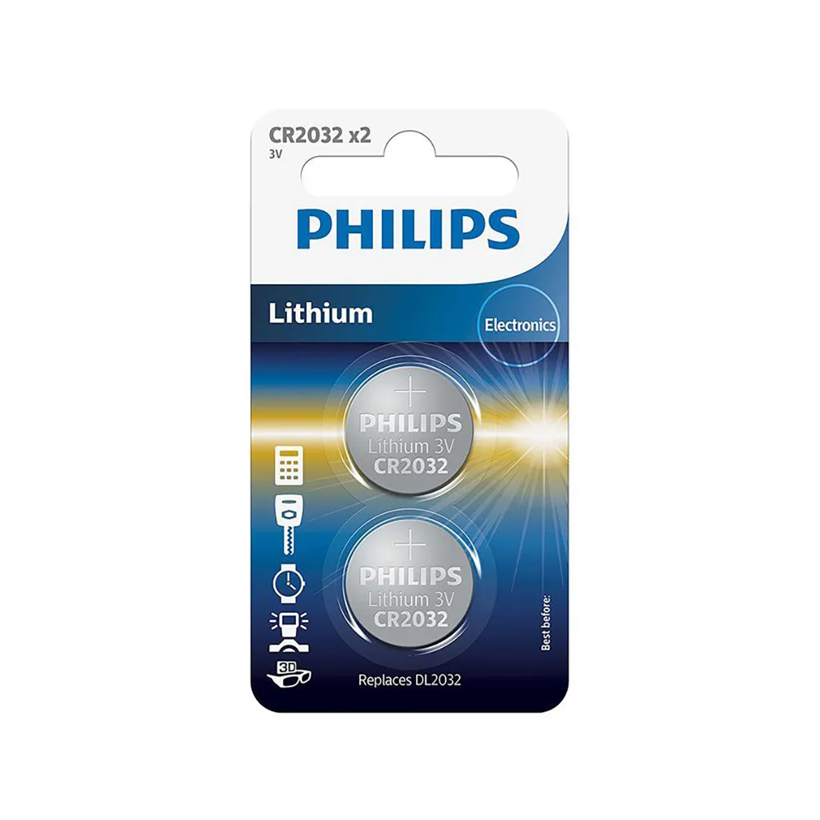 PHILIPS knapcellebatteri lithium CR2032 2-pak