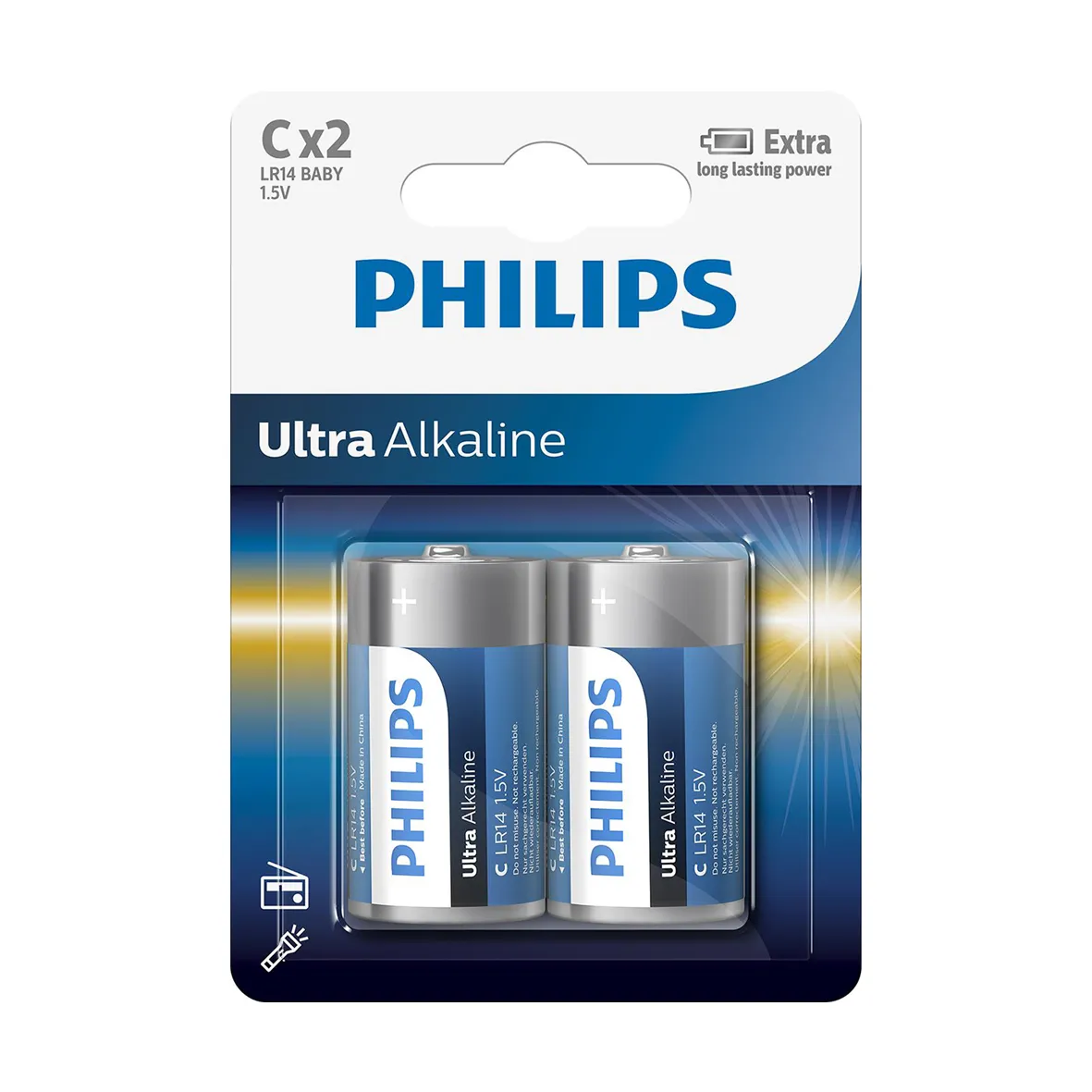 PHILIPS batteri ultra alkaline C 2-pak