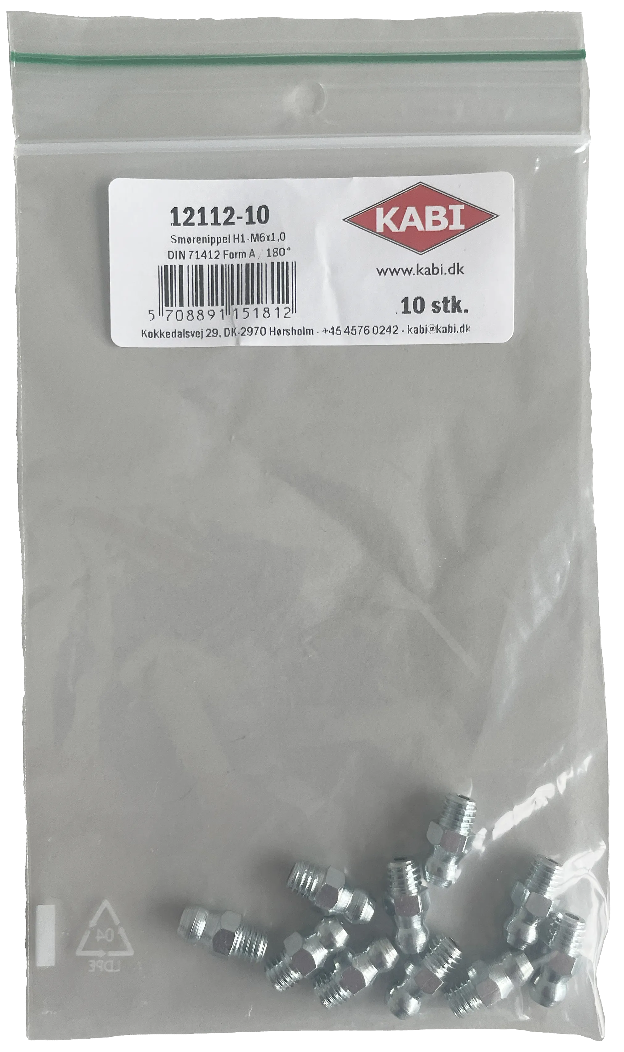Smørenippel H1 lige elforz. M6×1,0, 10stk