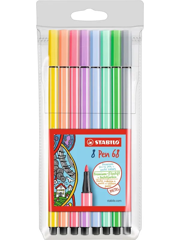 STABILO PEN 68 set of 8 pastel colour pens