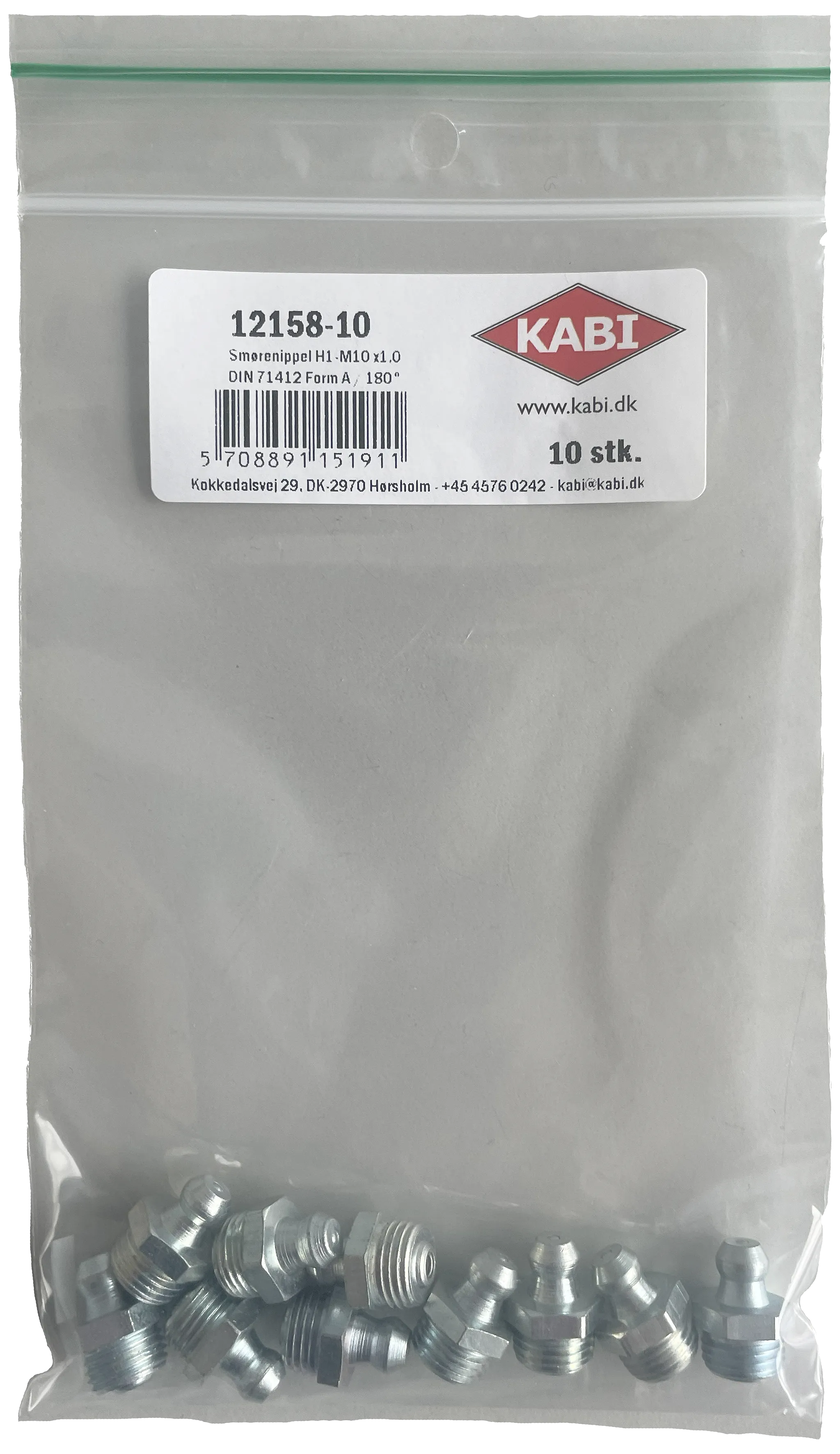 Smørenippel H1 lige elforz. M10×1,0, 10stk