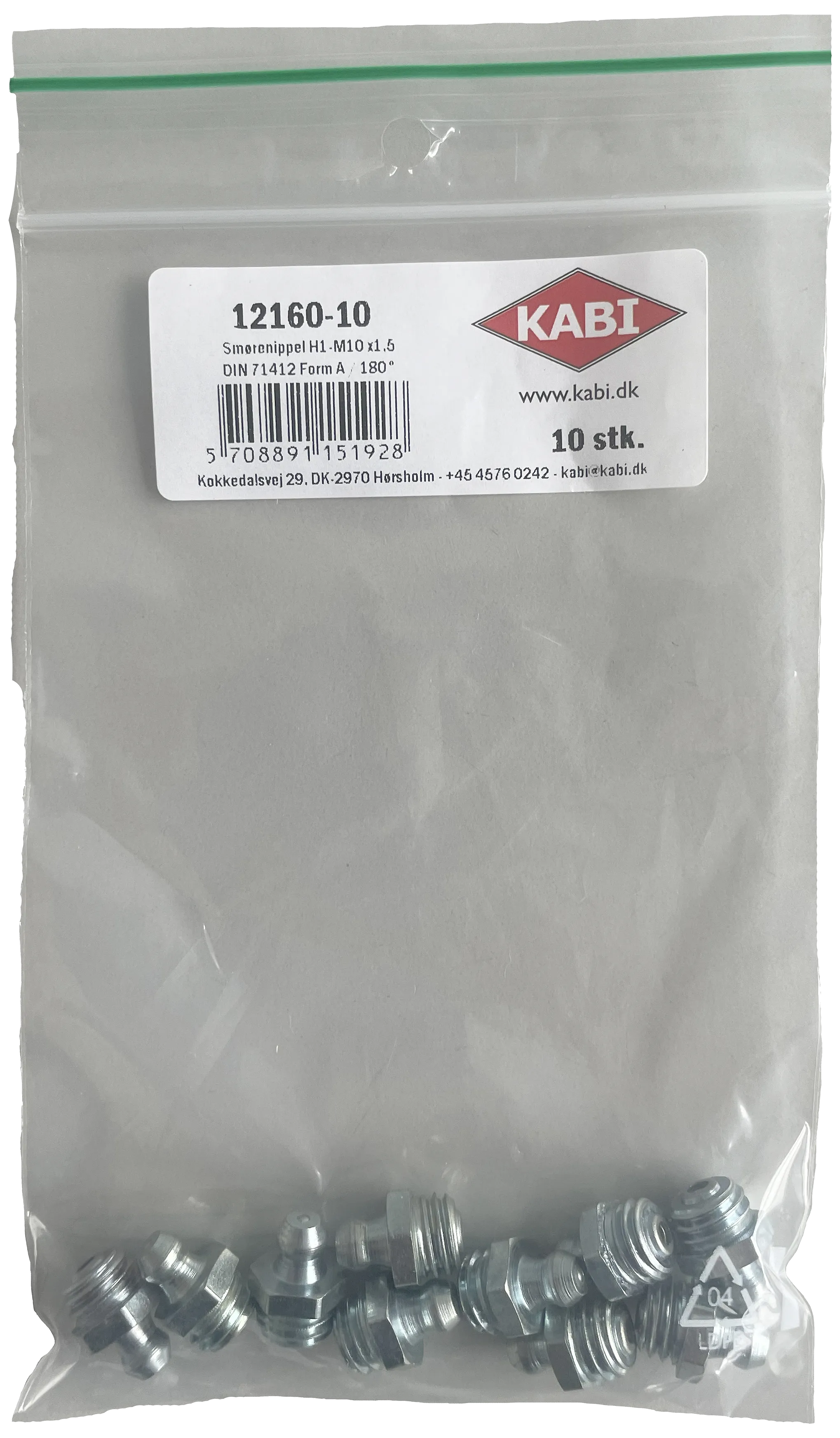 Smørenippel H1 lige elforz. M10×1,5, 10stk