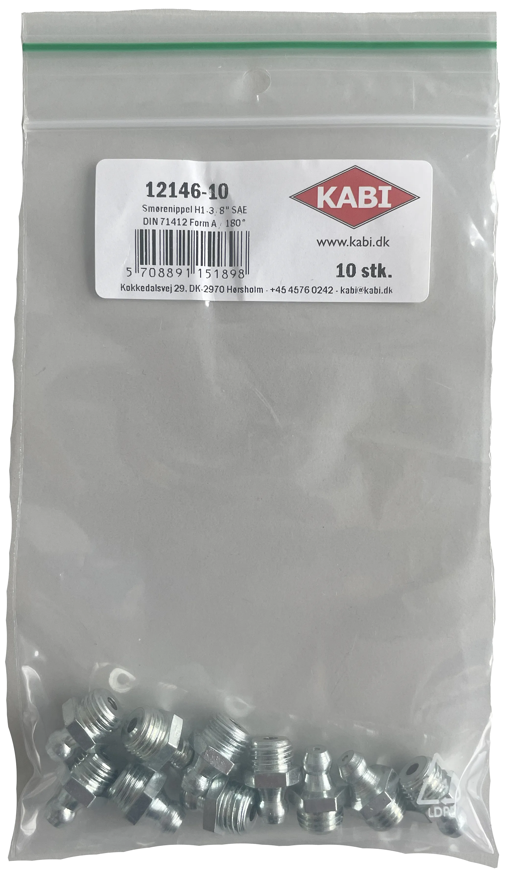 Smørenippel H1 lige elforz. 3/8" SAE, 10stk