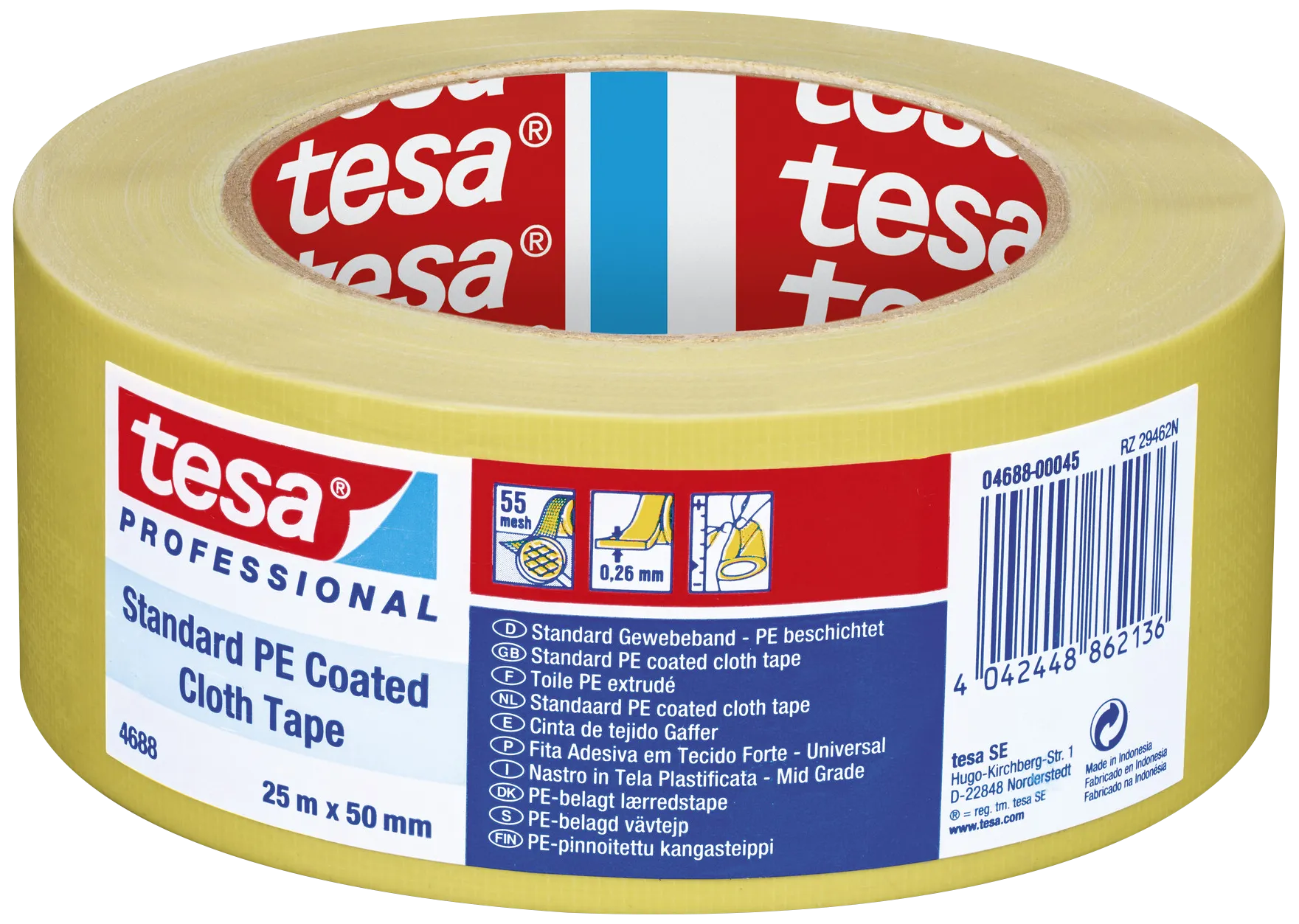 Tesa 4688 lærredstape PE-belagt gul 50mm×25m
