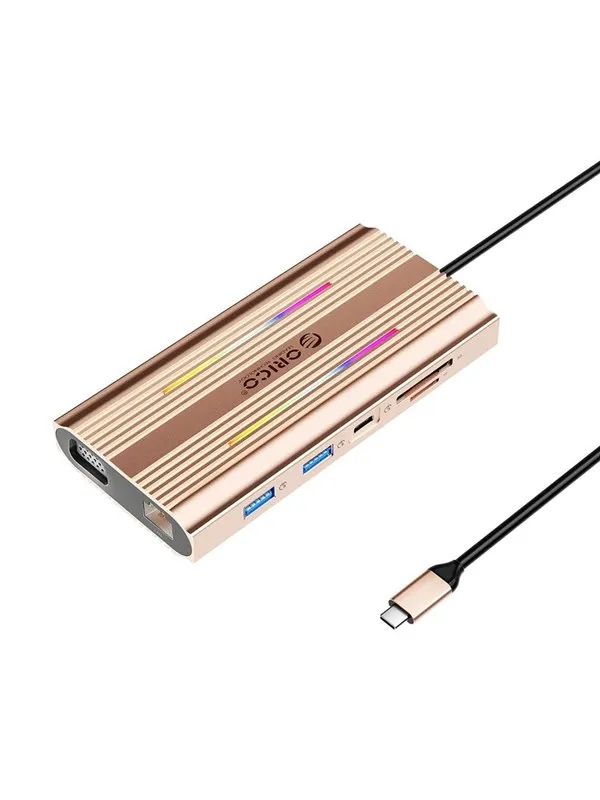 ORICO XDR 12in1 RGB USB-C Docking Station USB-A USB-C PD 100W 2x HDMI 4K 60Hz VGA RJ45 Gigabit SD and microSD Card Reader - Rose Gold USB-hub - USB 3.1 - 12 porter