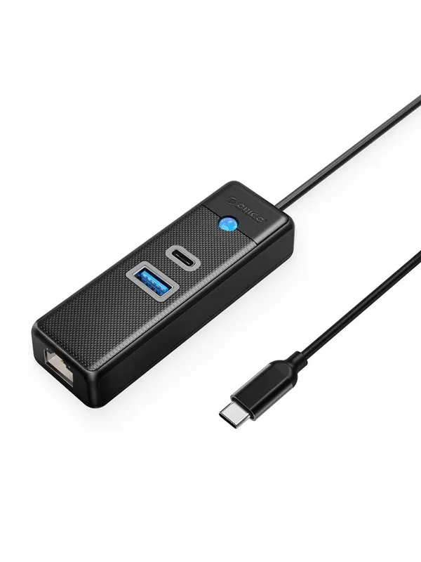 ORICO PWCUR-C3 3-port USB hub 1x USB-A 3.0 1x USB-C 3.0 1x RJ45 Gigabit Ethernet 0.5 m - black USB-hub - USB 3.0 - Svart