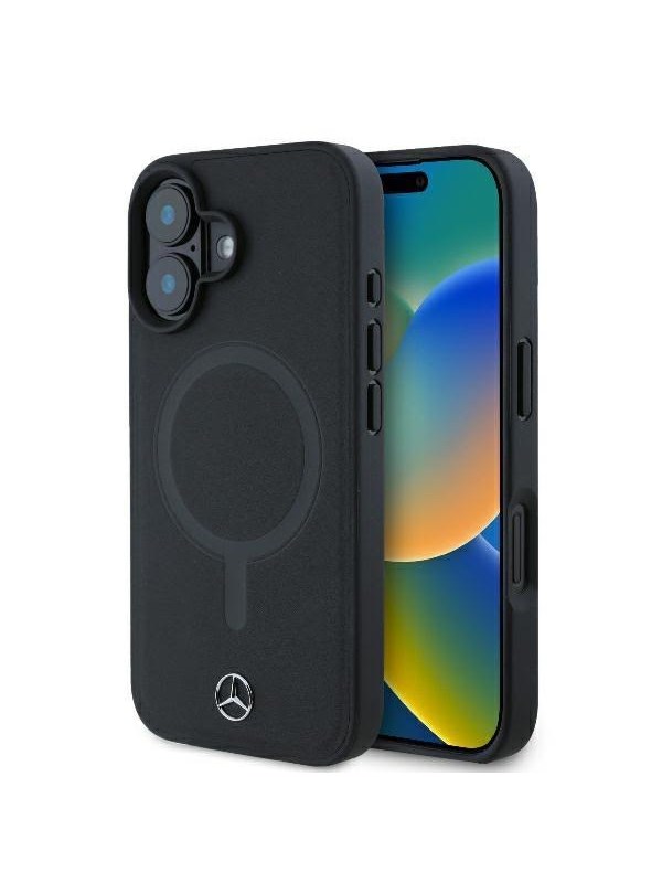 Mercedes Plain Smooth Leather MagSafe Case for iPhone 16 - Black