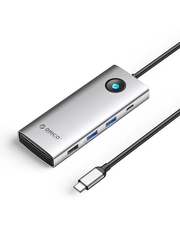 ORICO PW11 8in1 USB-C Docking Station 2x USB-A 3.0 1x USB-A 2.0 1x USB-C 3.0 1x USB-C PD 100W 1x HDMI 4K 60Hz 1x VGA 1080P 60Hz 1x RJ45 Gigabit Ethernet - Silver USB-hub - USB 3.0 - 8 porter - Sølv