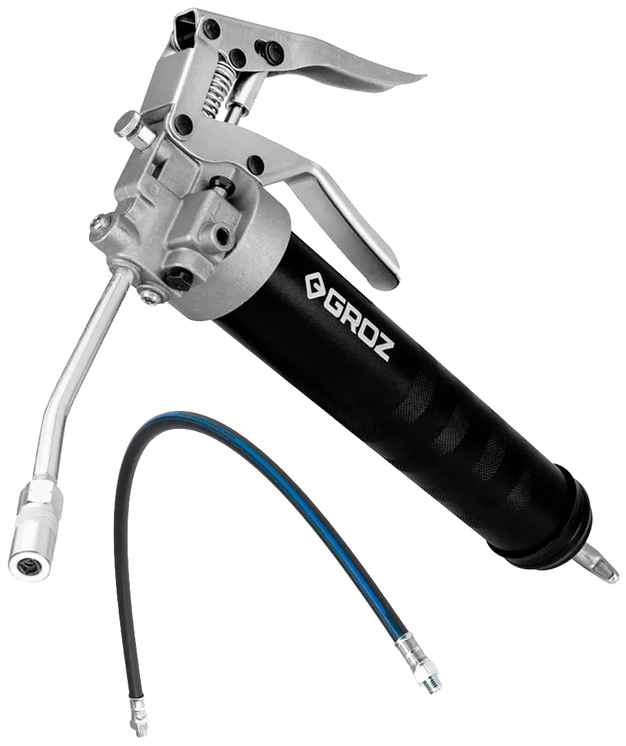 Groz fedtpresse heavy-duty, 1-hånds m/rør+slange