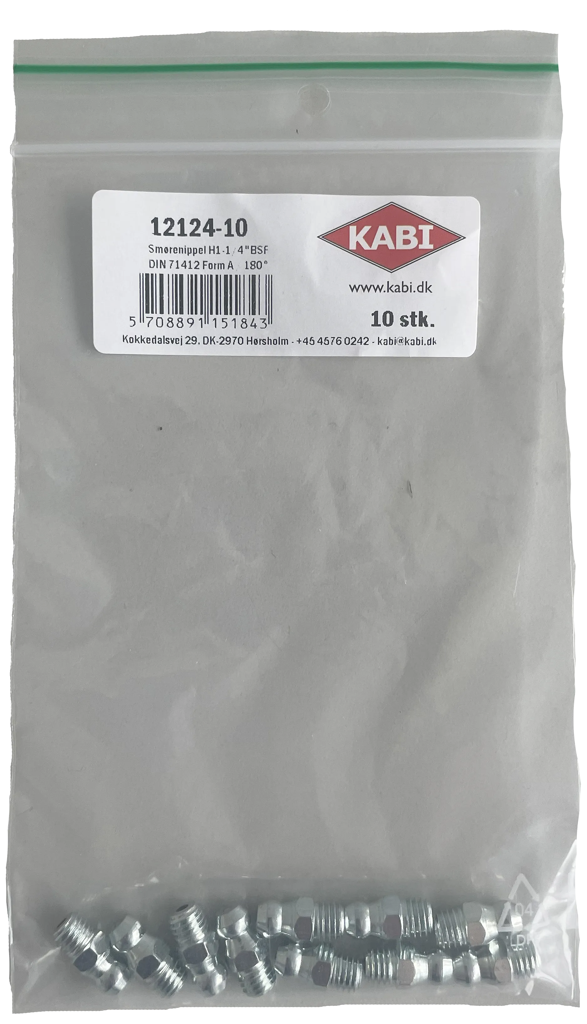 Smørenippel H1 lige elforz. 1/4" BSF, 10stk