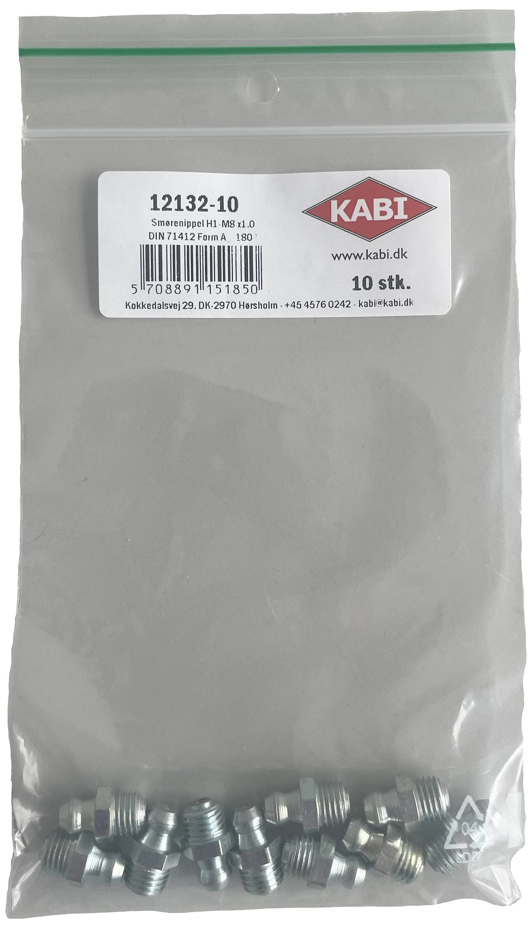 Smørenippel H1 lige elforz. M8×1,0, 10stk