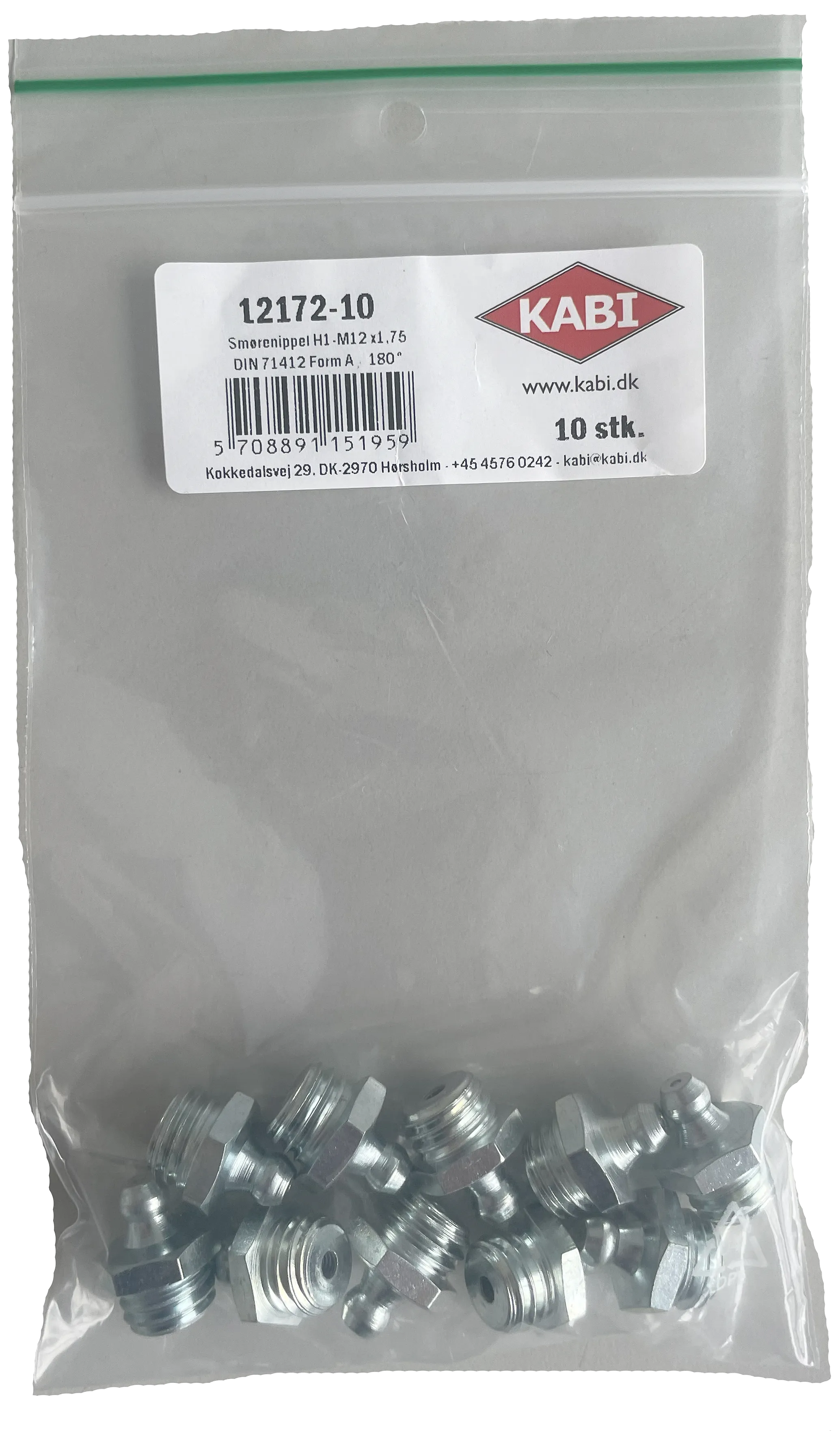 Smørenippel H1 lige elforz. M12 ×1,75, 10stk