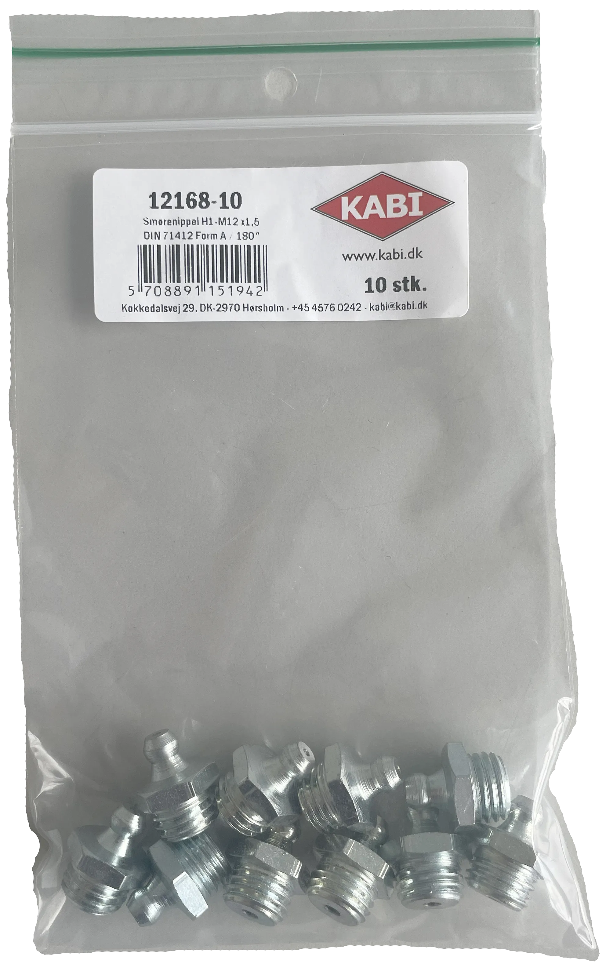 Smørenippel H1 lige elforz. M12 ×1,5, 10stk