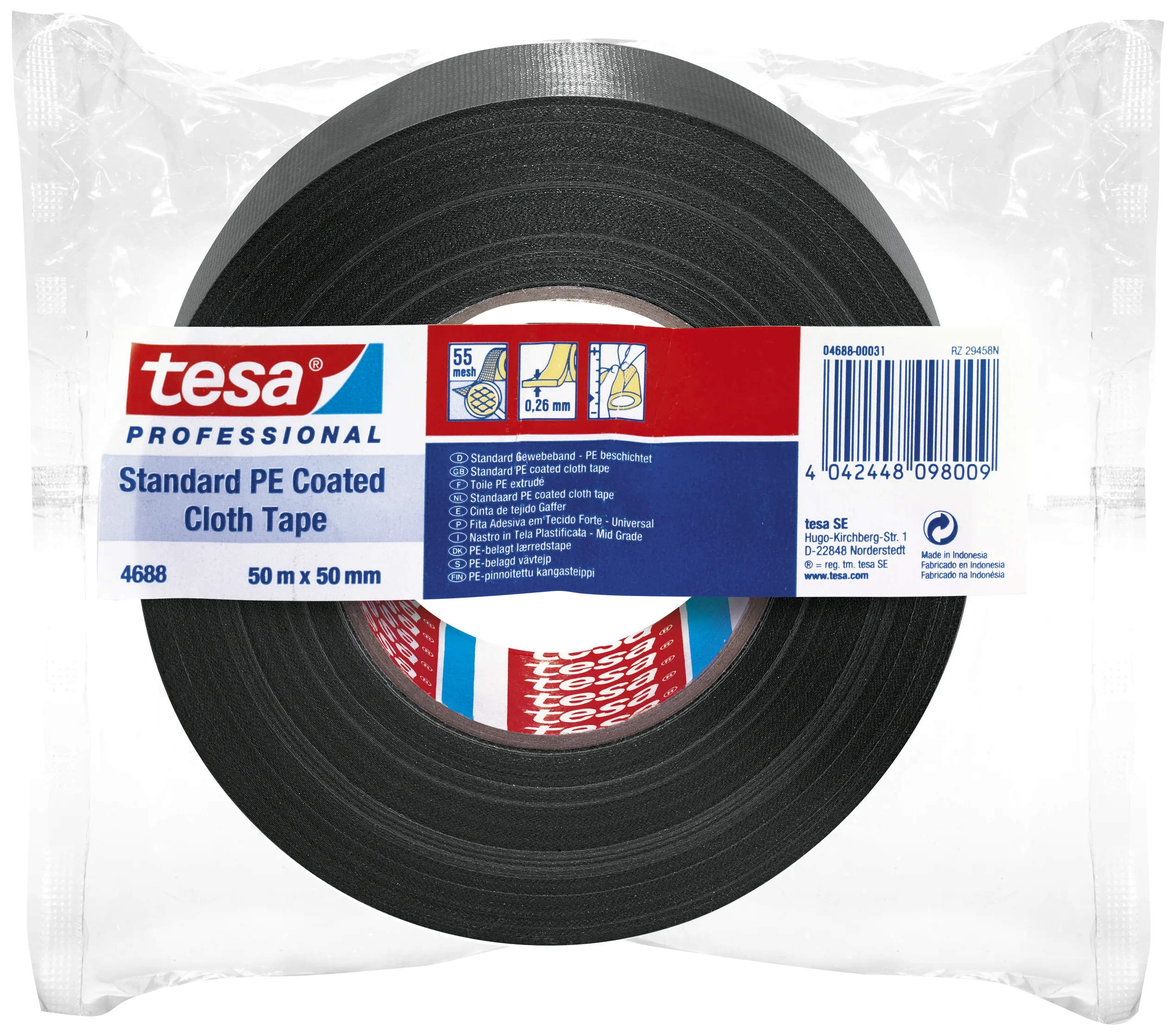 Tesa 4688 lærredstape PE-belagt sort 50mm×50m