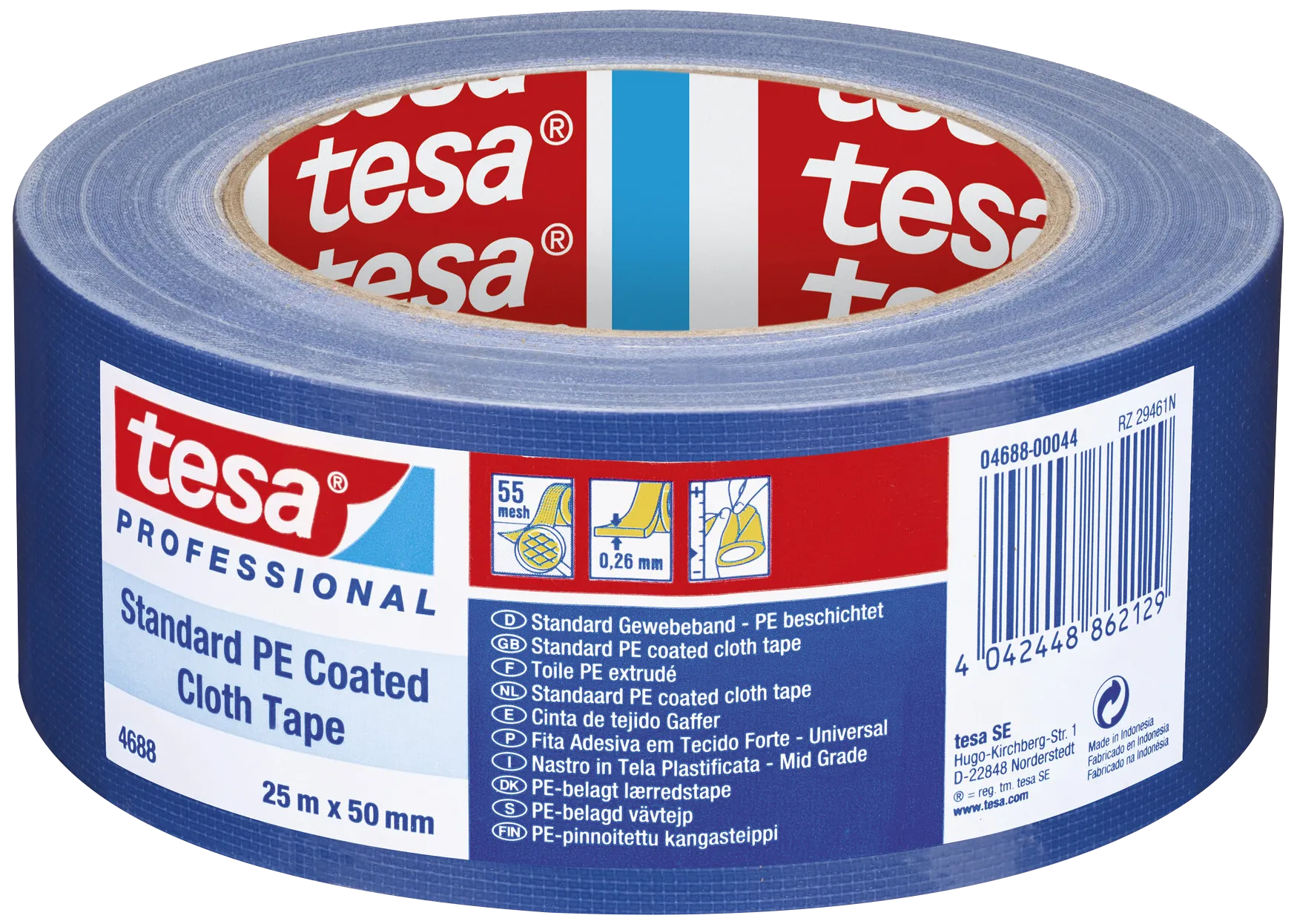 Tesa 4688 lærredstape PE-belagt blå 50mm×25m