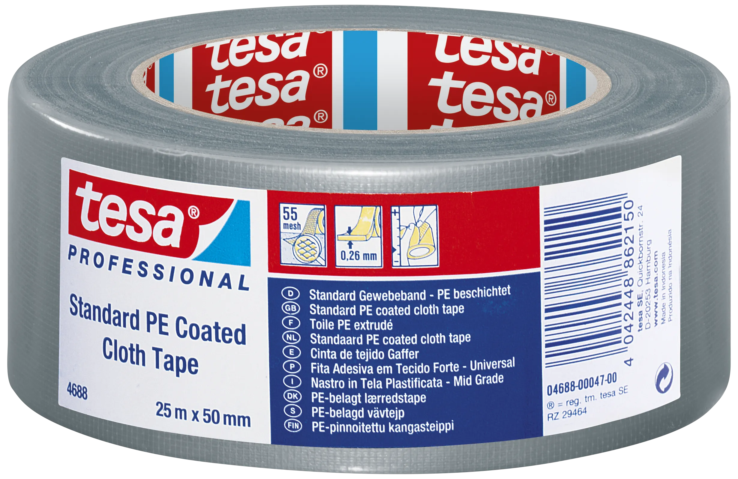 Tesa 4688 lærredstape PE-belagt grå 50mm×25m