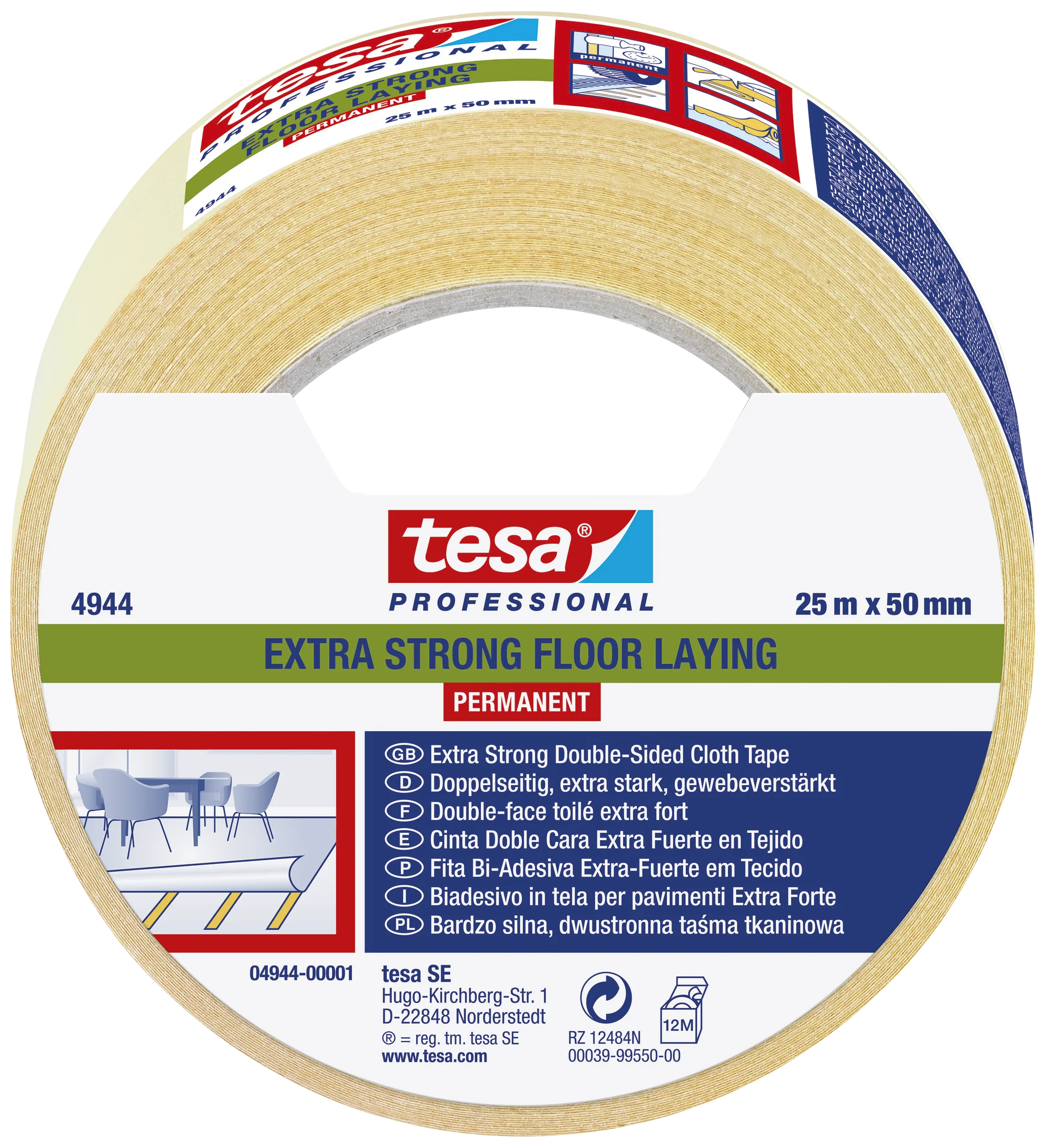 Tesa 4944 tæppetape dobbl.klæb permanent 50mm×25m
