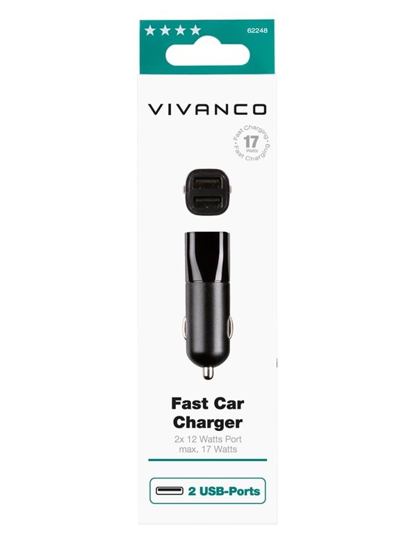Vivanco 2xUSB Car Charger 3.4A (2.4A+1A) Black