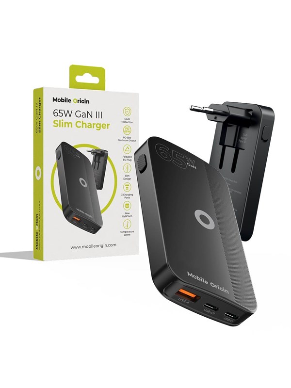 Mobile Origin 65W GaN III Slim Charger dual USB-C - Single USB-A black
