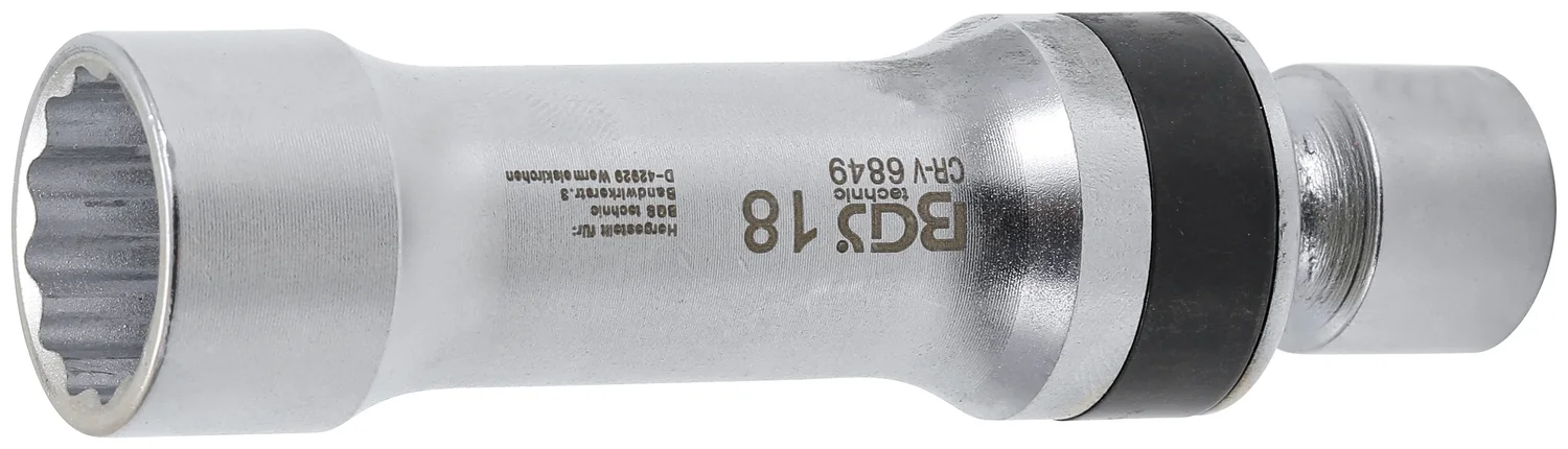 Leddelt tændrørstop tolvkant med holdefjeder | indvendig firkant 10 mm (3/8") | 18 mm