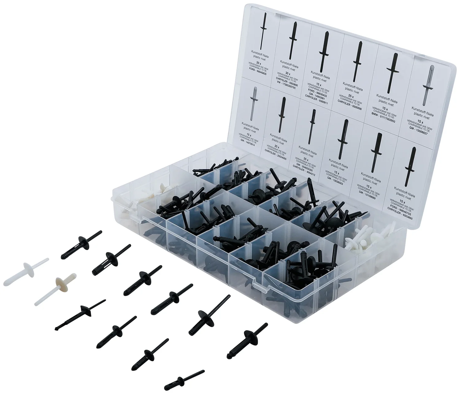 Plastnittesortiment | til GM, BMW, Chrysler, VW, Ford | 235 dele