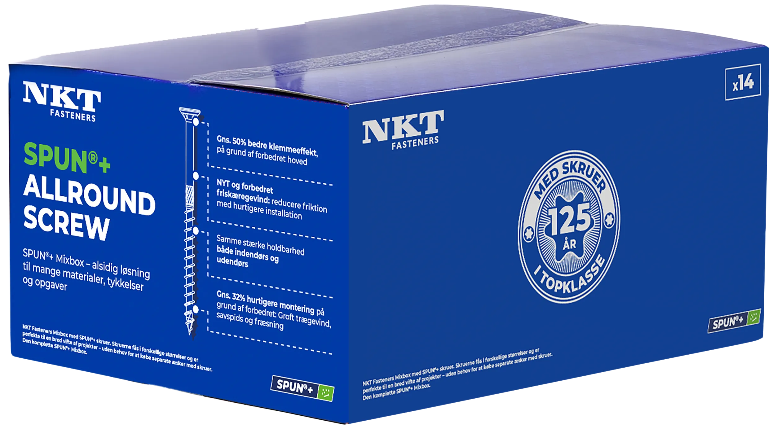 NKT Spun+ G3 UH TX univ.skruer, mixkarton 14pk