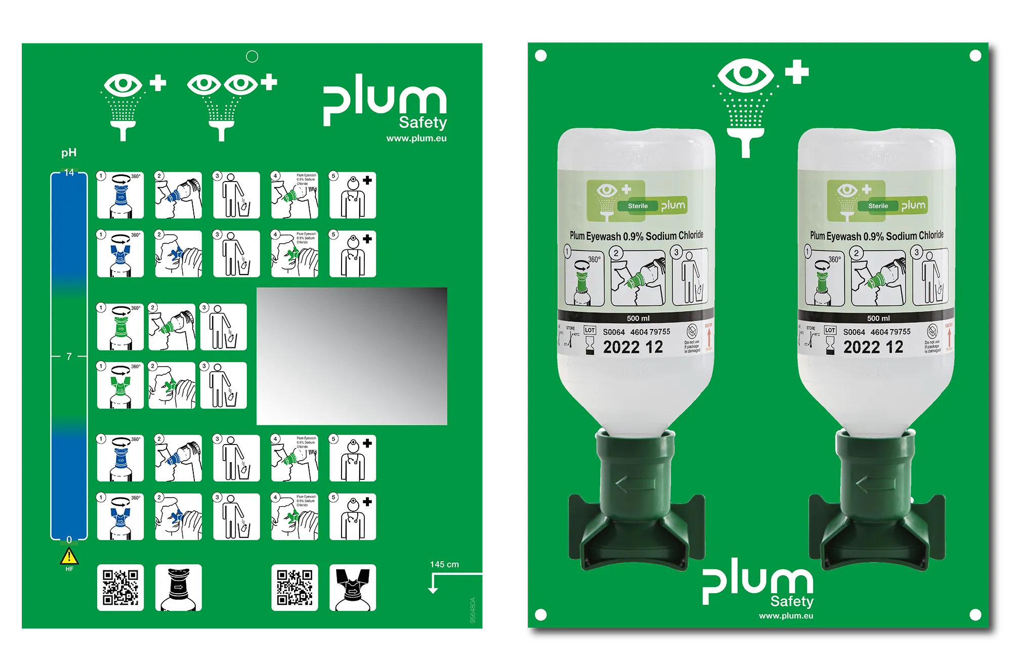 Øjenskyllestation Plum, med 2 x 0,5 L flasker