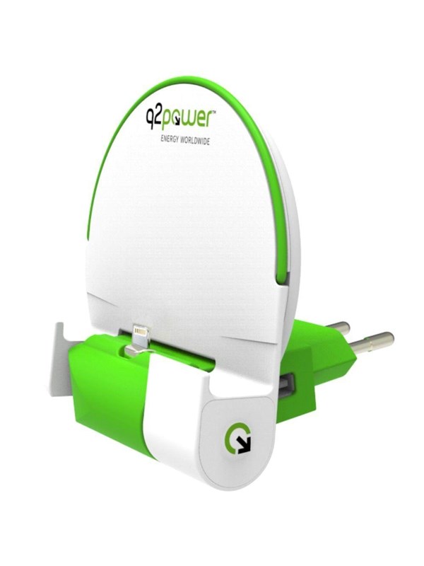 Q2Power Dock and charge powerbank EU lightning Nødlader - Hvit - 2000 mAh